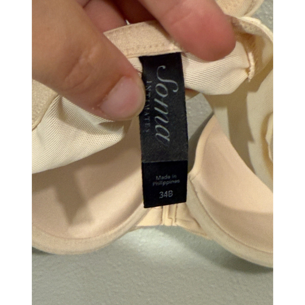 Soma Memorable Bra Front Close Full Coverage Racerback Sz 34B Underwired Beige - Picture 4 of 4